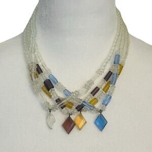 Lot of 4 Glass Beaded 16" Necklace with Diamond Shaped Pendant